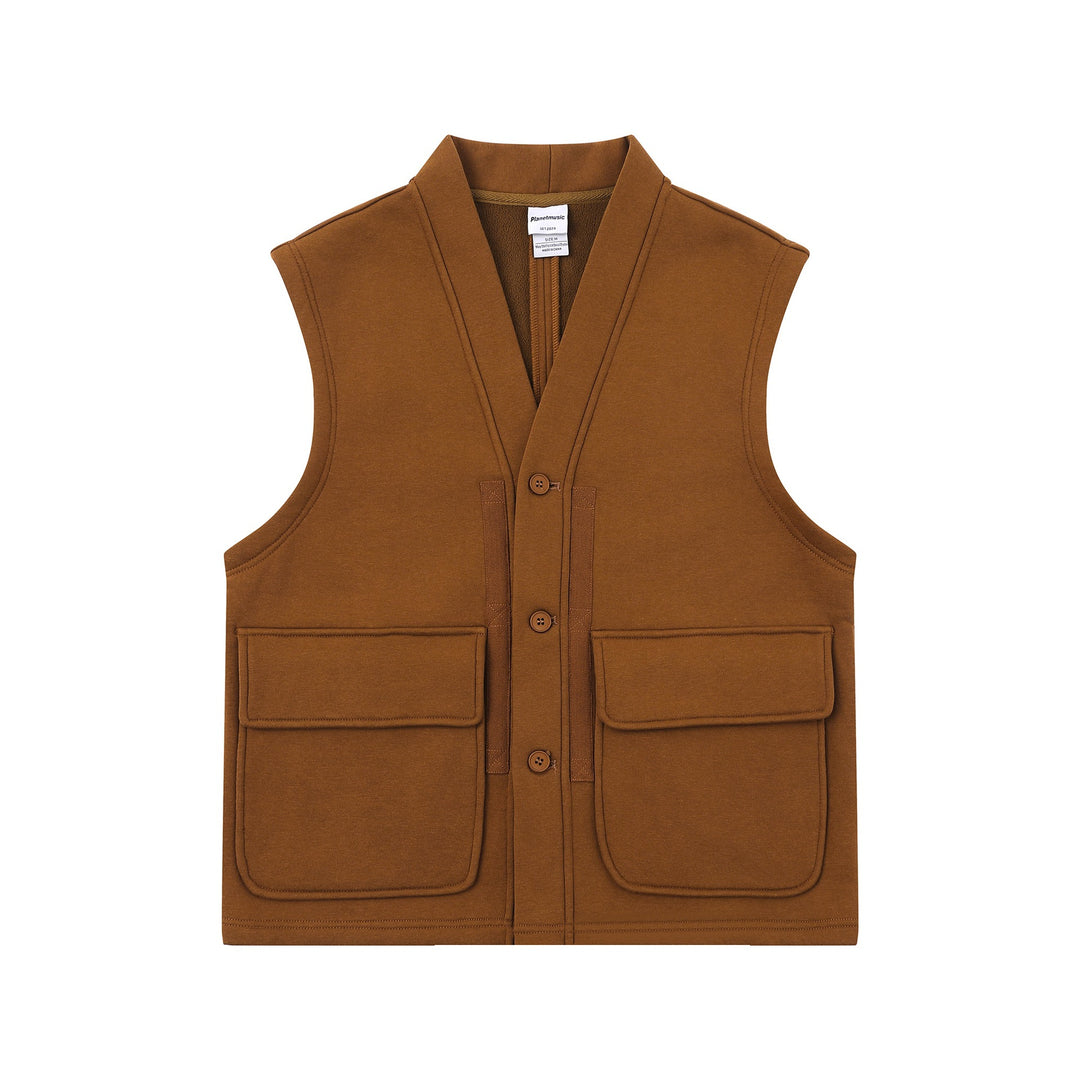 Unisex Utility‑Weste mit V-Ausschnitt, großformatigen Klappentaschen und Knopfleiste Shop Nory
