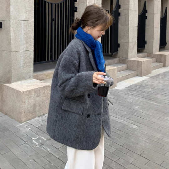 Damen Grobgestrickter Wollmix-Longmantel mit Oversize‑Silhouette und doppelreihiger Knopfleiste Shop Nory