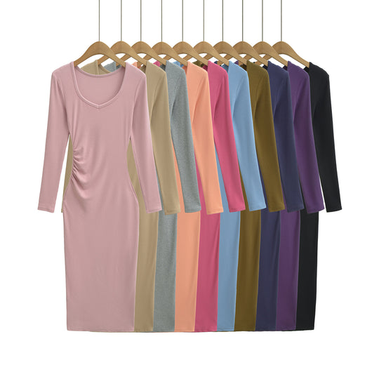 Damen Enganliegendes Midikleid mit seitlicher Raffung und doppeltem Ausschnitt Shop Nory