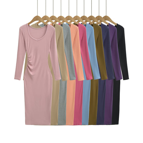 Damen Enganliegendes Midikleid mit seitlicher Raffung und doppeltem Ausschnitt Shop Nory