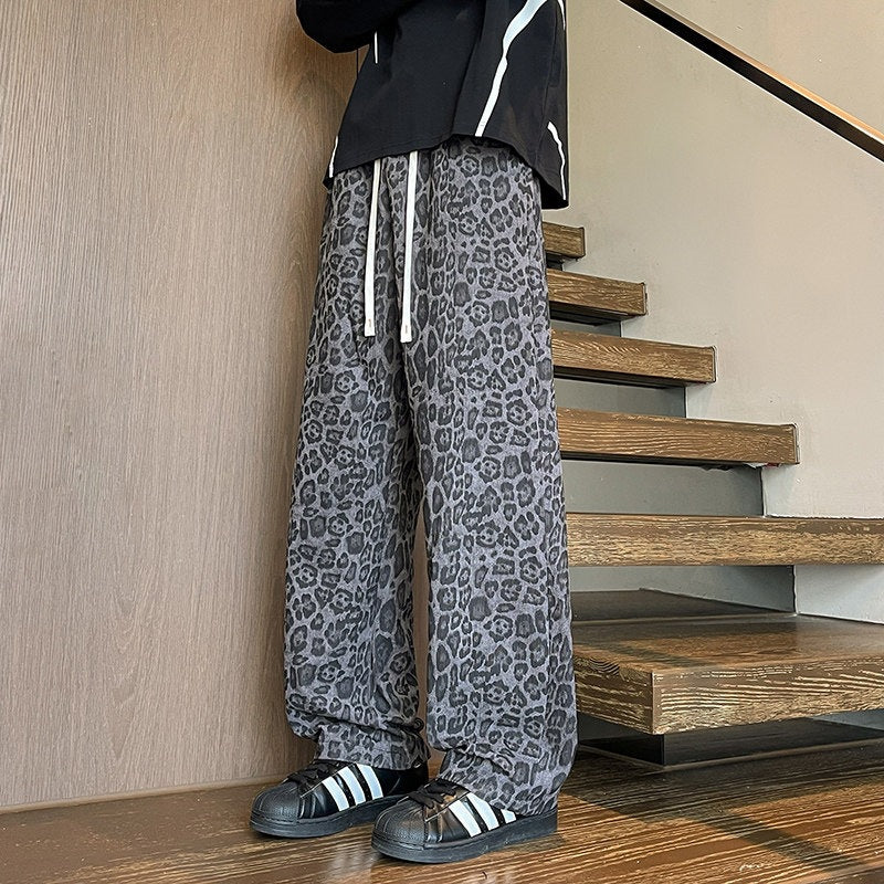 Herren Weit geschnittene Leoprint-Hose aus leichtem Viskose-Mix mit Kordelzug Shop Nory