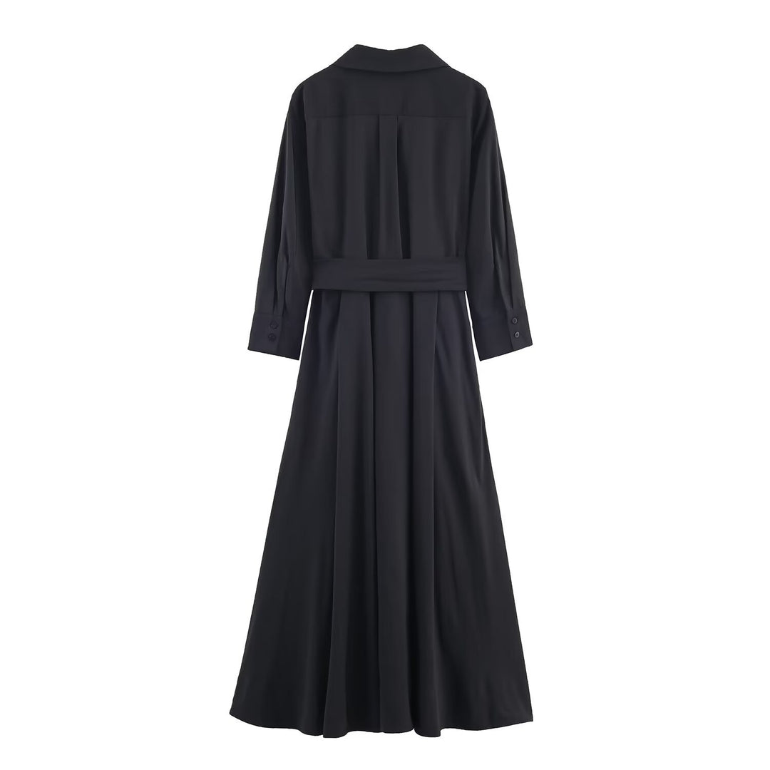 Damen Maxikleid im Hemdblusenstil mit Bindegürtel und schwingendem A‑Linienrock Shop Nory