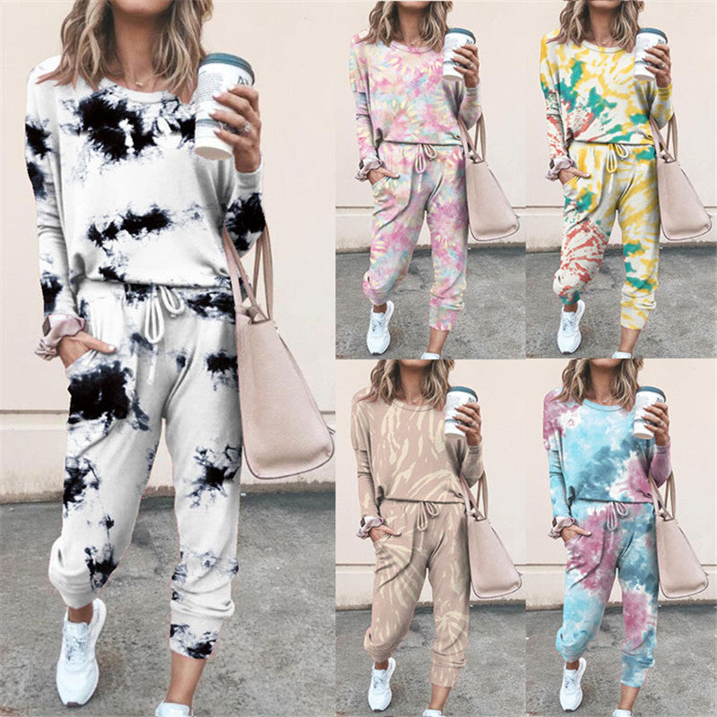 Damen Lässiger Tie-Dye Lounge-Jumpsuit mit Kordelzug und Eingrifftaschen Shop Nory