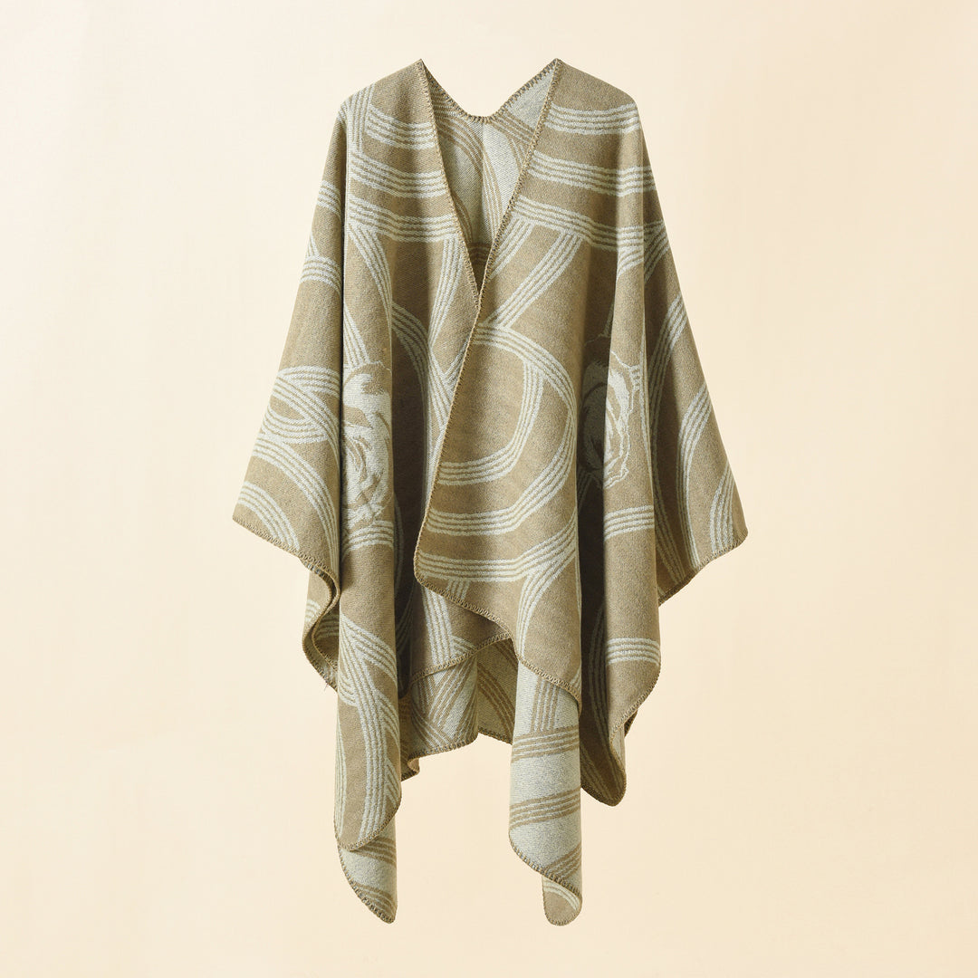 Damen Reversfreier Jacquard-Umhang im kastigen Oversize mit abstraktem Medaillonmuster Shop Nory