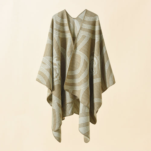 Damen Reversfreier Jacquard-Umhang im kastigen Oversize mit abstraktem Medaillonmuster Shop Nory