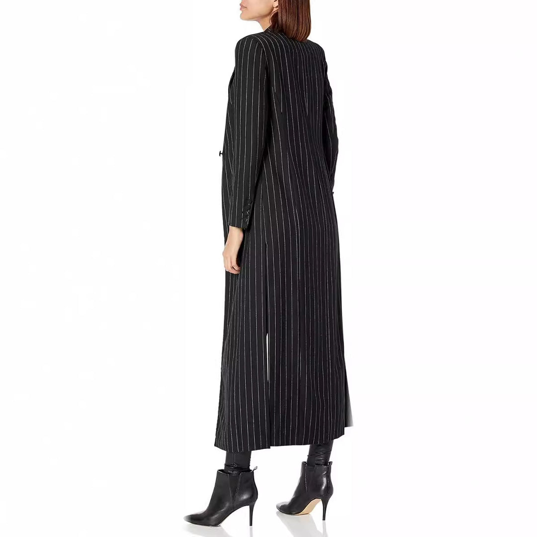 Damen Longline-Blazer-Mantel mit Nadelstreifen, taillierter Silhouette und Pattentaschen Shop Nory