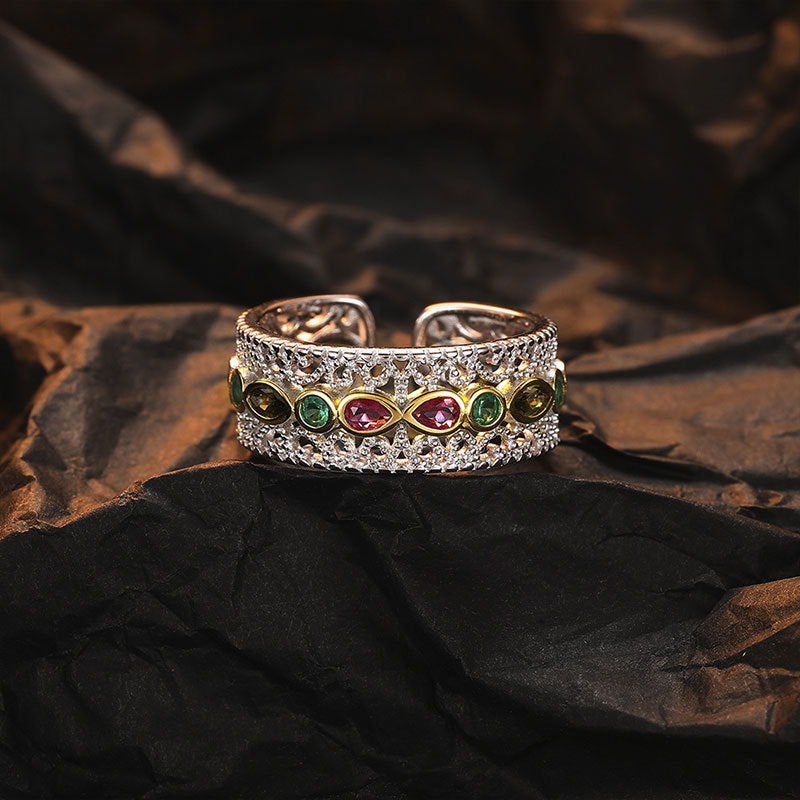 Damen Offener Ring mit bunten Edelsteinen und filigranem Design Shop Nory