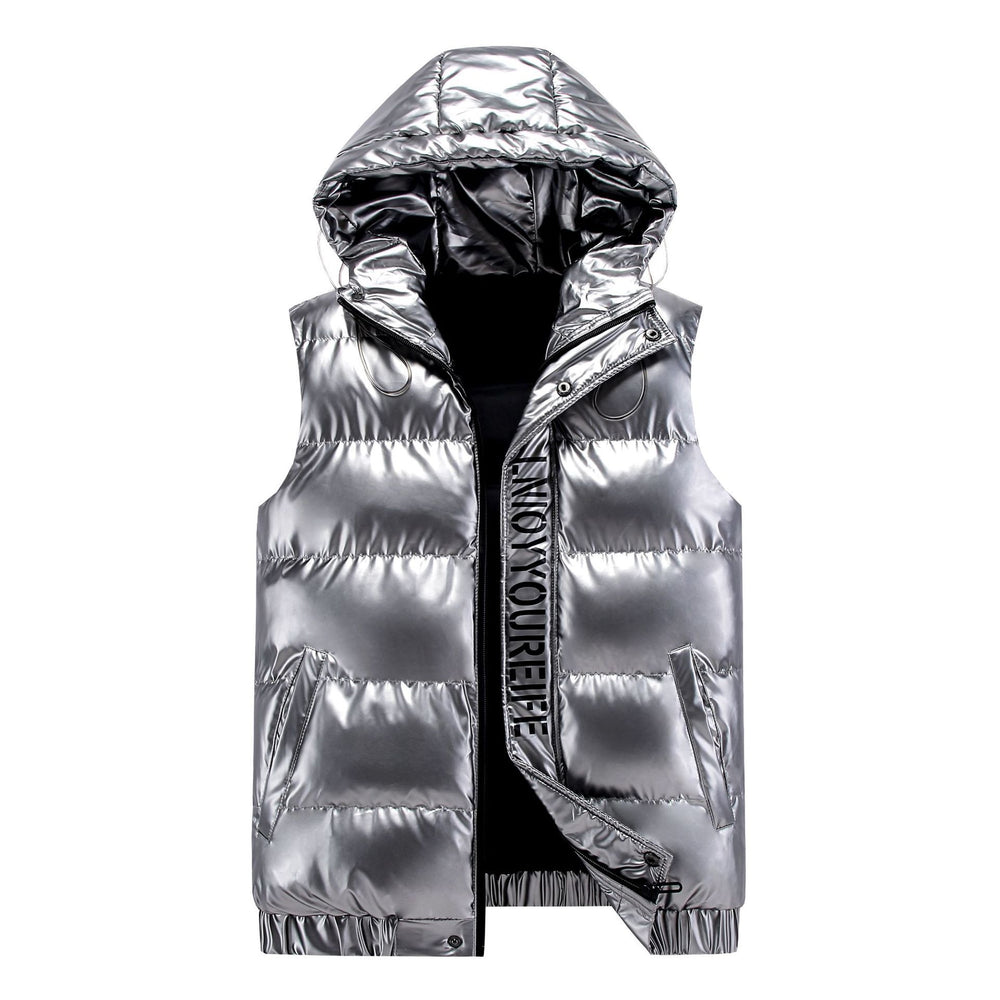 Damen Ärmelose hochglänzende Steppweste mit Kapuze und Thermoisolierung Shop Nory