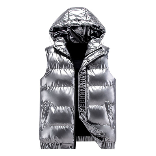 Damen Ärmelose hochglänzende Steppweste mit Kapuze und Thermoisolierung Shop Nory