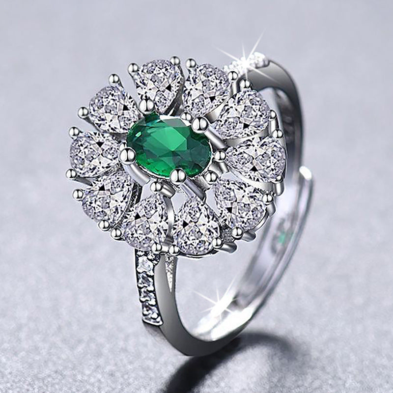 Damen eleganter Ring mit funkelndem Rubin und kunstvollem Zirkonia-Besatz Shop Nory