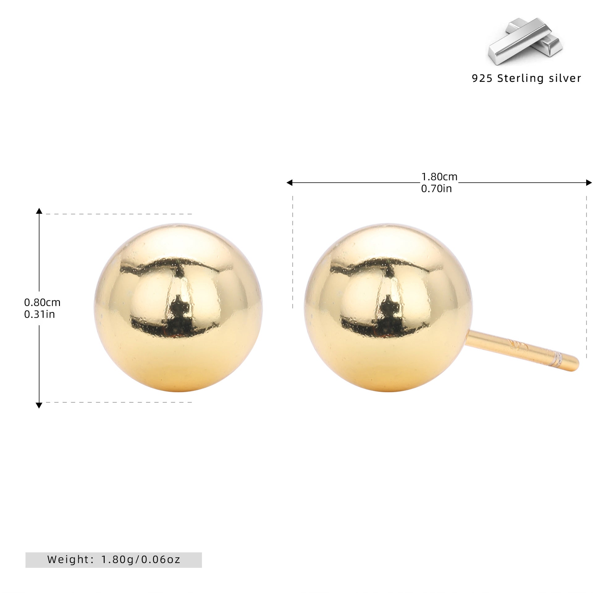 Damen Ohrstecker aus 925 Sterling Silber mit glänzenden Kugeldesign Shop Nory