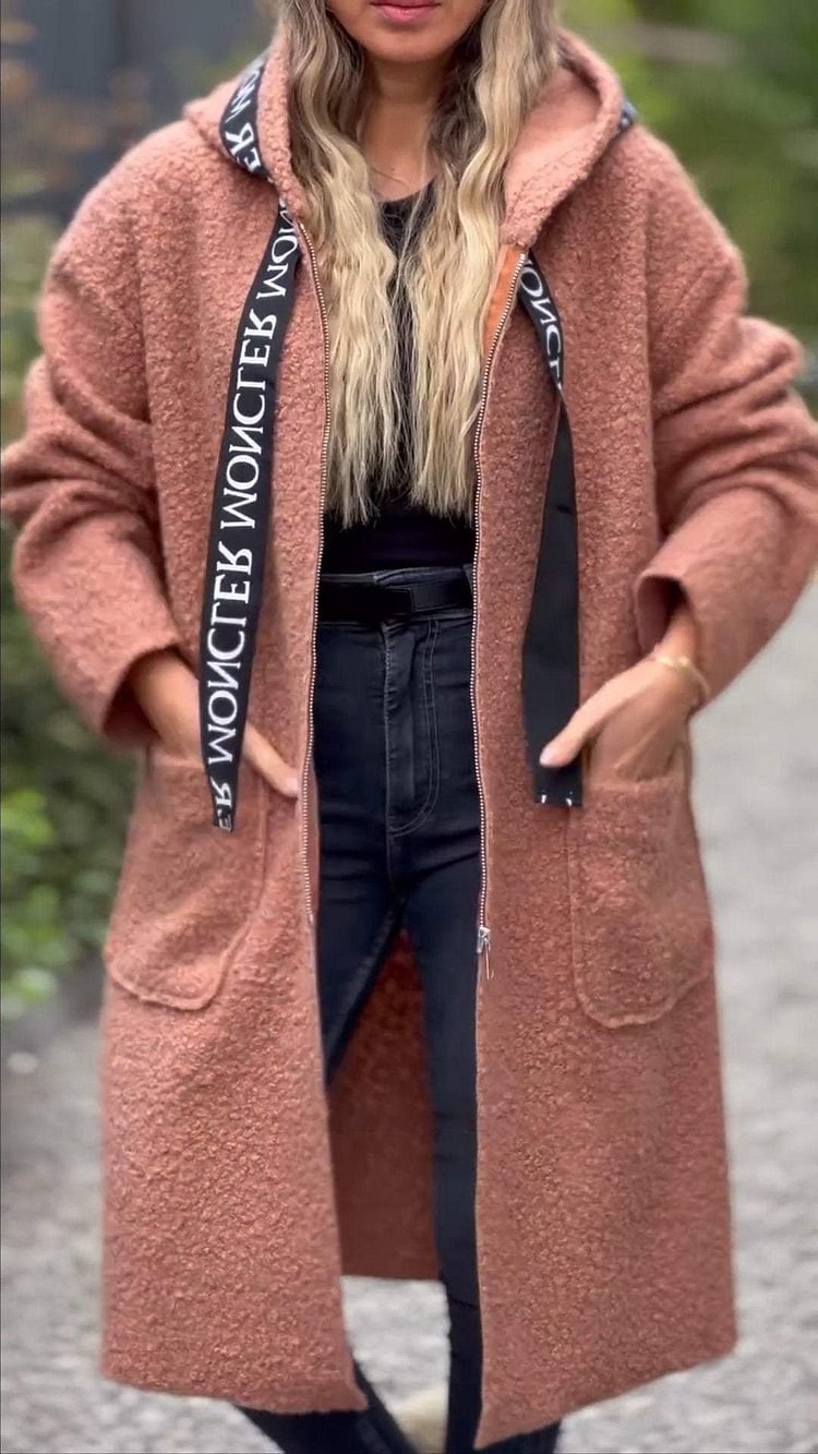 Damen Modischer Oversized-Fleece-Mantel mit praktischen Taschen und Kapuze