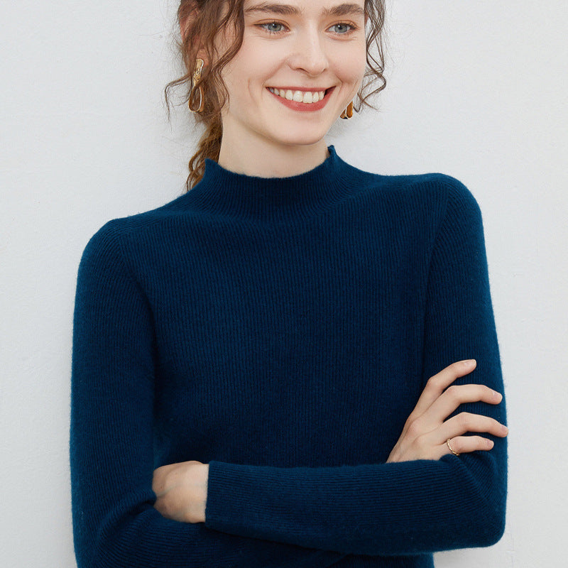 Damen Leichter taillierter Mockneck-Pullover in kaschmirähnlicher Mohair-Optik mit feiner Rippenstruktur Shop Nory