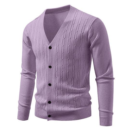 Herren Feinstrick-Cardigan mit tiefem V-Ausschnitt schmaler Passform und vertikalem Zopfstrick Shop Nory