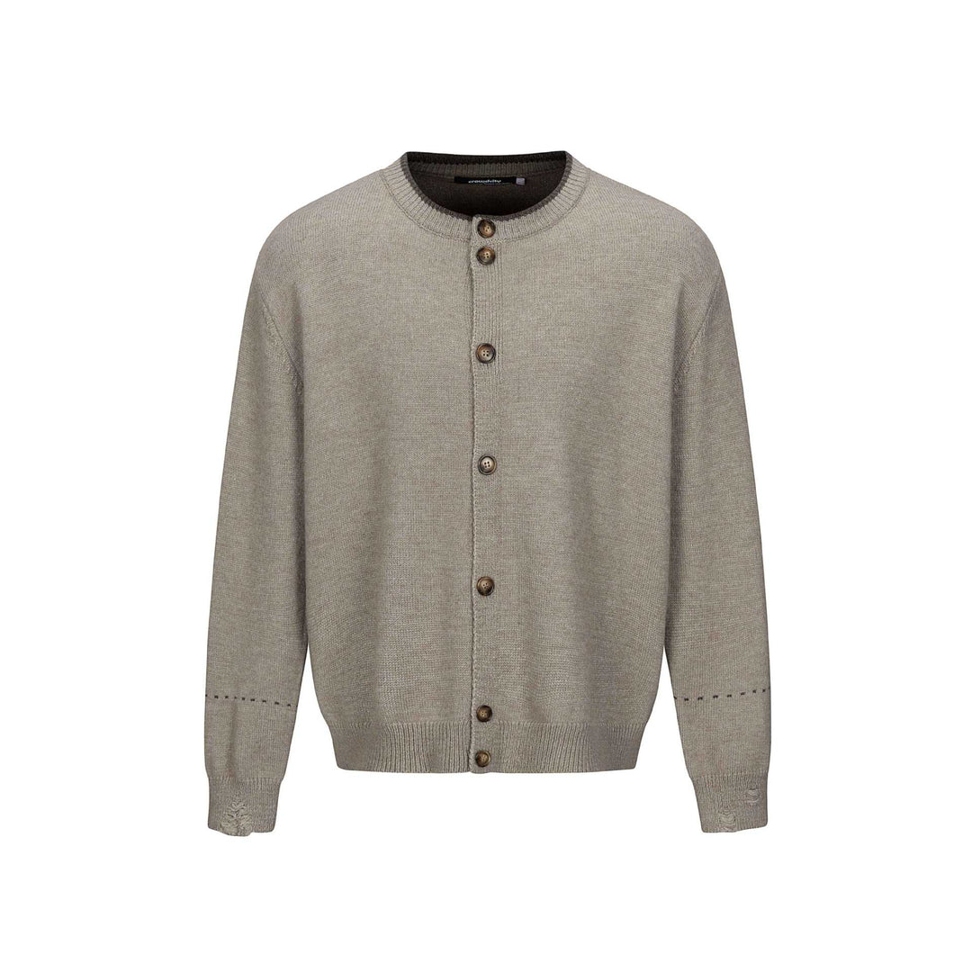 Unisex Schlichte Strickjacke mit Rundhals, Holzknopfleiste und geripptem Saum Shop Nory