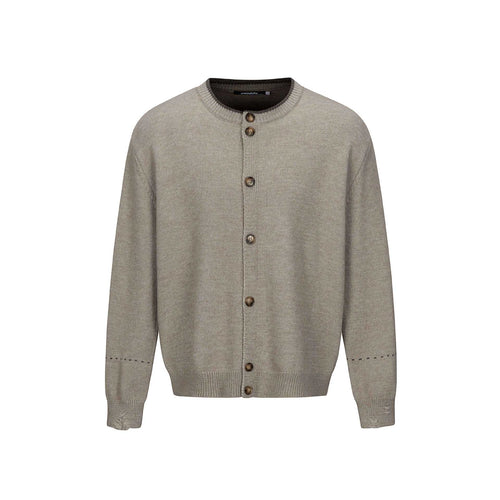 Unisex Schlichte Strickjacke mit Rundhals, Holzknopfleiste und geripptem Saum Shop Nory