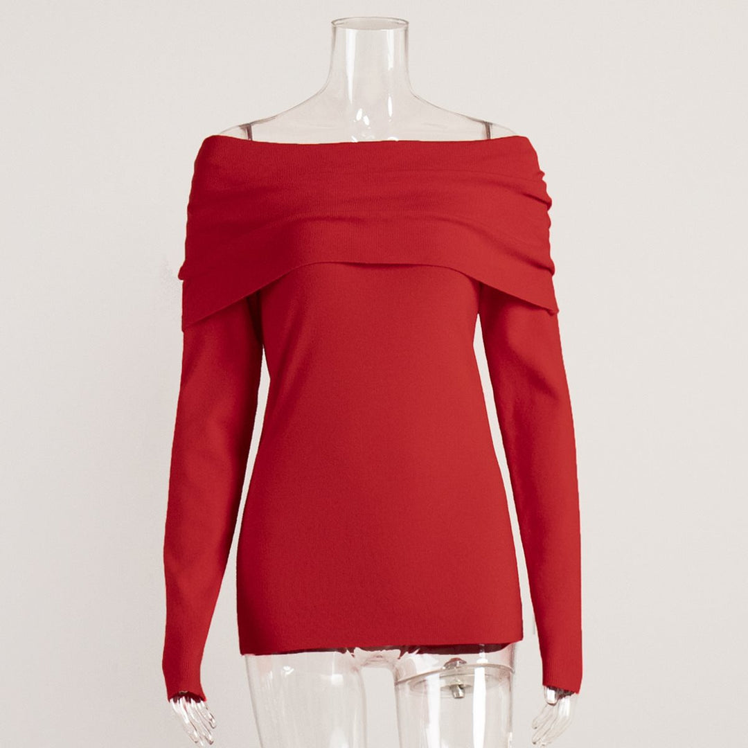 Damen schulterfreier Feinstrick-Pullover mit umlegbarem Carmenkragen Shop Nory
