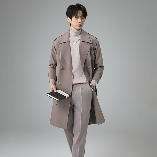 Herren Doppelreihiger Trenchcoat mit Taillengürtel und klassischem Revers Shop Nory