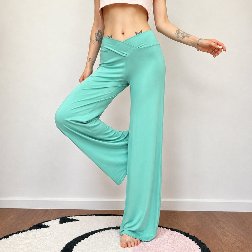 Damen nan weite Palazzo-Hose mit V-förmiger Bundnaht und elastischem Stretch-Jersey Shop Nory