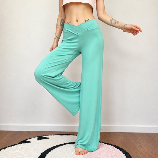 Damen nan weite Palazzo-Hose mit V-förmiger Bundnaht und elastischem Stretch-Jersey Shop Nory