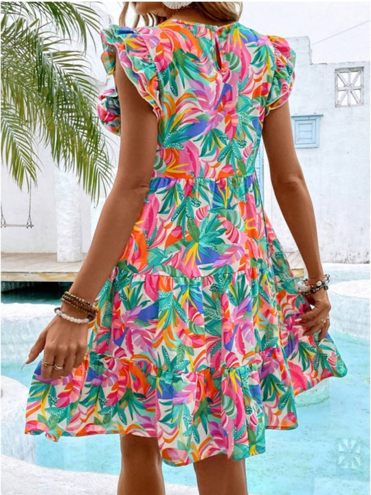 Damen Sommerkleid mit Rüschendetails und floralem Muster Shopnory