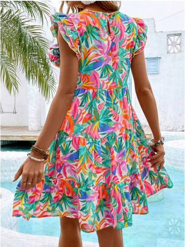 Damen Sommerkleid mit Rüschendetails und floralem Muster Shopnory