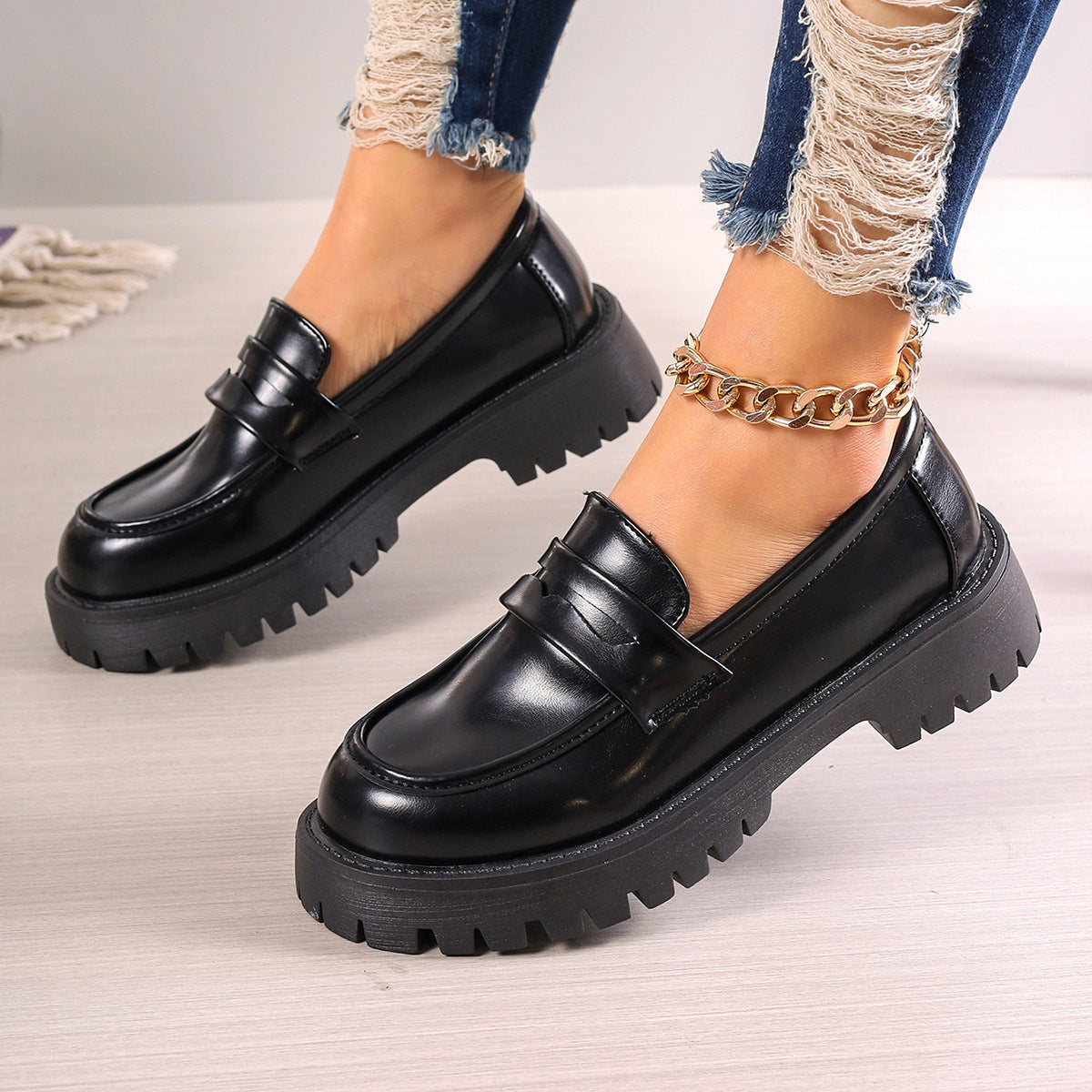 Damen Chunky Loafers mit rutschfester Gummisohle und modischem Obermaterial