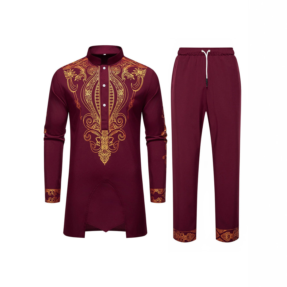 Herren Tunika Anzug mit Stehkragen und ornamentaler Goldapplikation Shop Nory