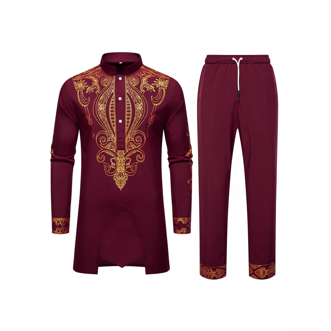 Herren Tunika Anzug mit Stehkragen und ornamentaler Goldapplikation Shop Nory