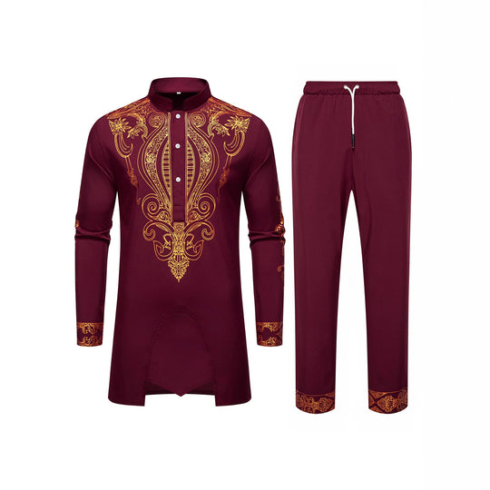Herren Tunika Anzug mit Stehkragen und ornamentaler Goldapplikation Shop Nory