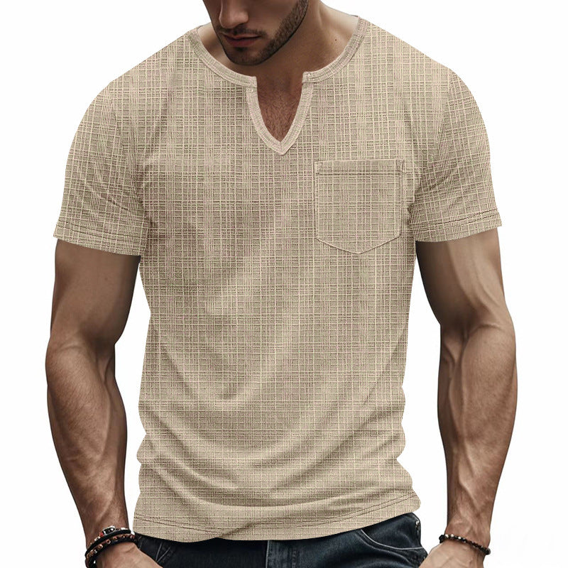 Herren Kurzarm V-Ausschnitt T-Shirt mit Brusttasche