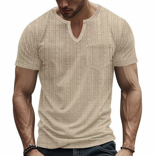 Herren Kurzarm V-Ausschnitt T-Shirt mit Brusttasche