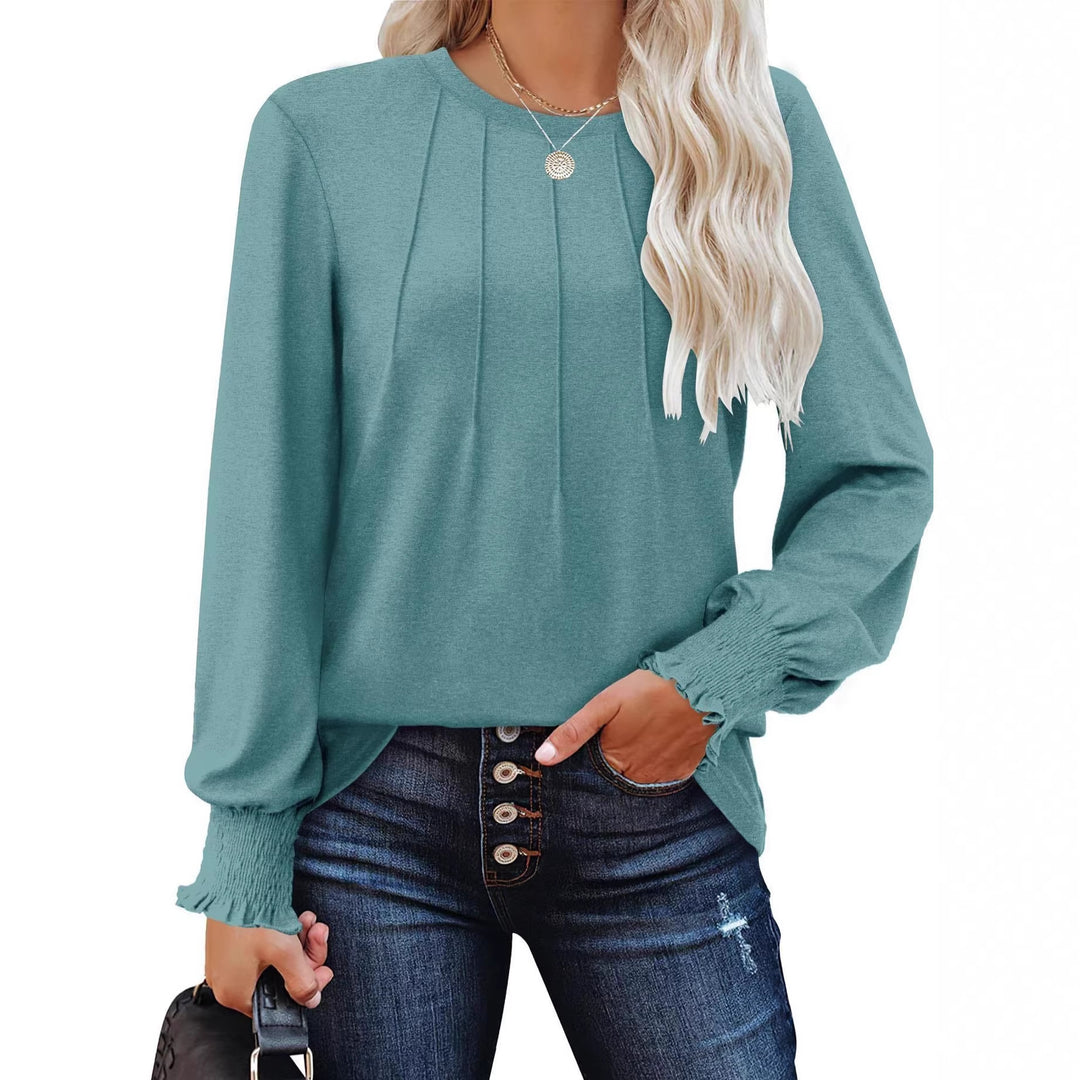 Damen Longsleeve-Tunika mit senkrechten Biesen und gerafften Rüschbündchen Shop Nory
