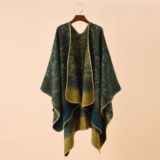 Damen Paisley-Jacquard-Capeponcho aus Wollmix mit Zierkettelnaht Shop Nory