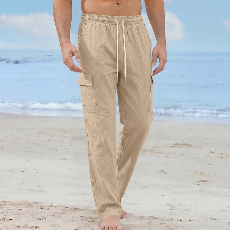 Herren Cargo-Strandhose aus Leinenmix mit elastischem Bund und Kordelzug Shop Nory