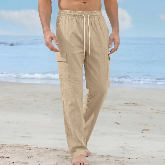 Herren Cargo-Strandhose aus Leinenmix mit elastischem Bund und Kordelzug Shop Nory