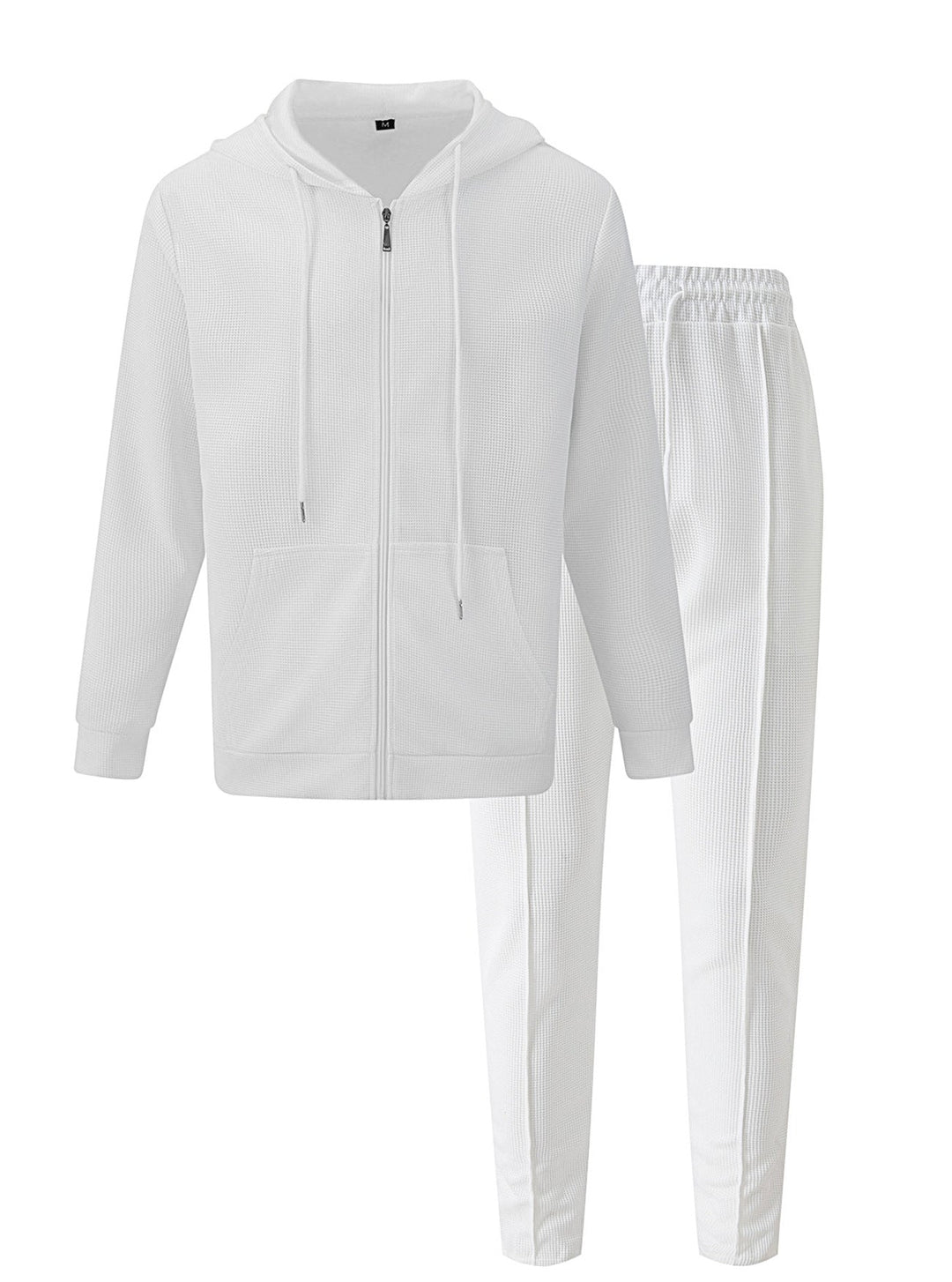 Herren nan Waffelstruktur-Jogginganzug mit Kapuzen-Zipjacke und konisch geschnittener Jogginghose