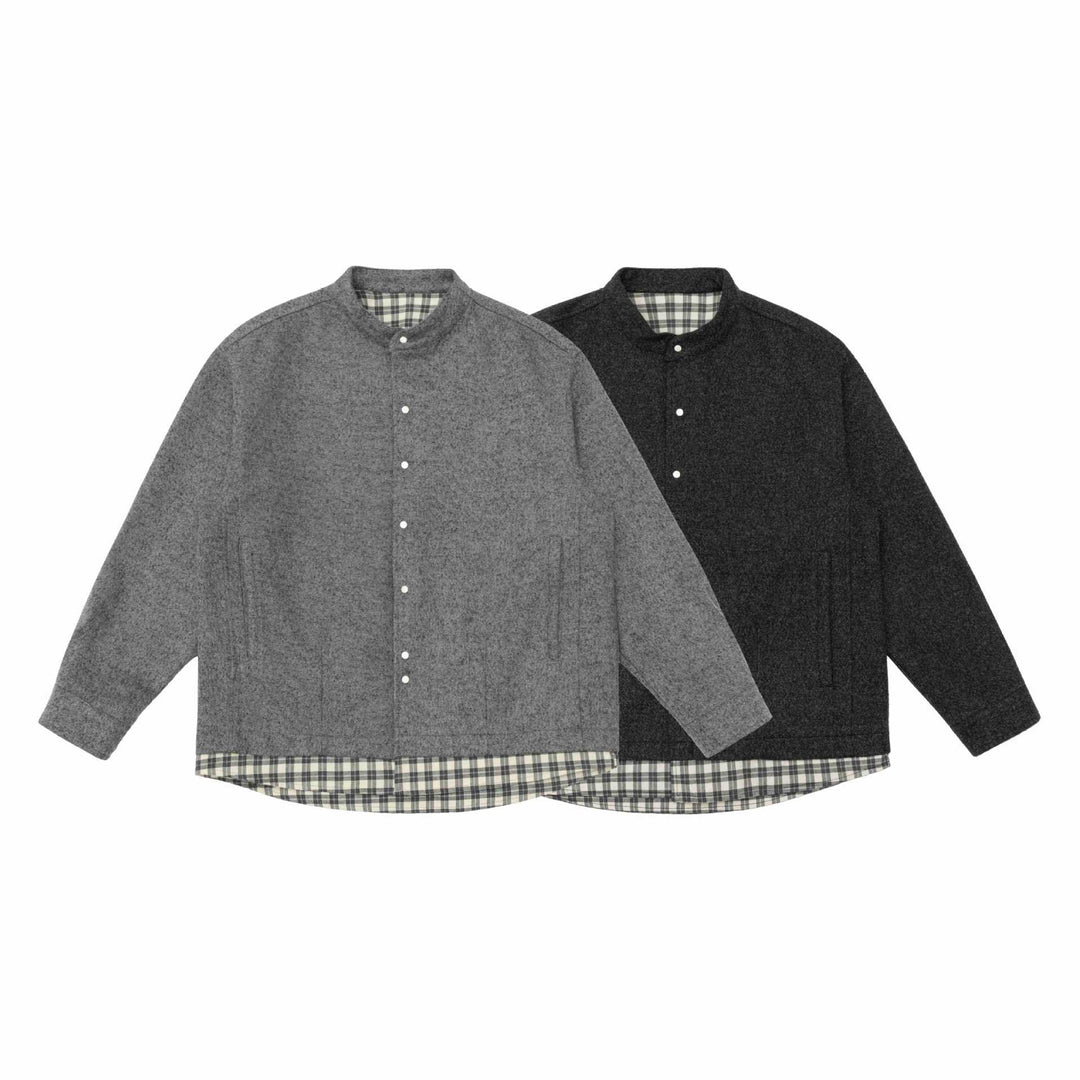 Unisex Kurz geschnittener Wollmix-Blouson mit Stehkragen und kariertem Innenbund Shop Nory