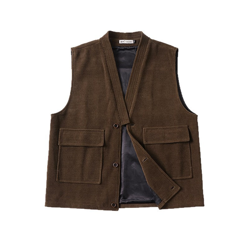 Herren Weste aus Cord mit Schalkragen, aufgesetzten Taschen und Knopfleiste Shop Nory