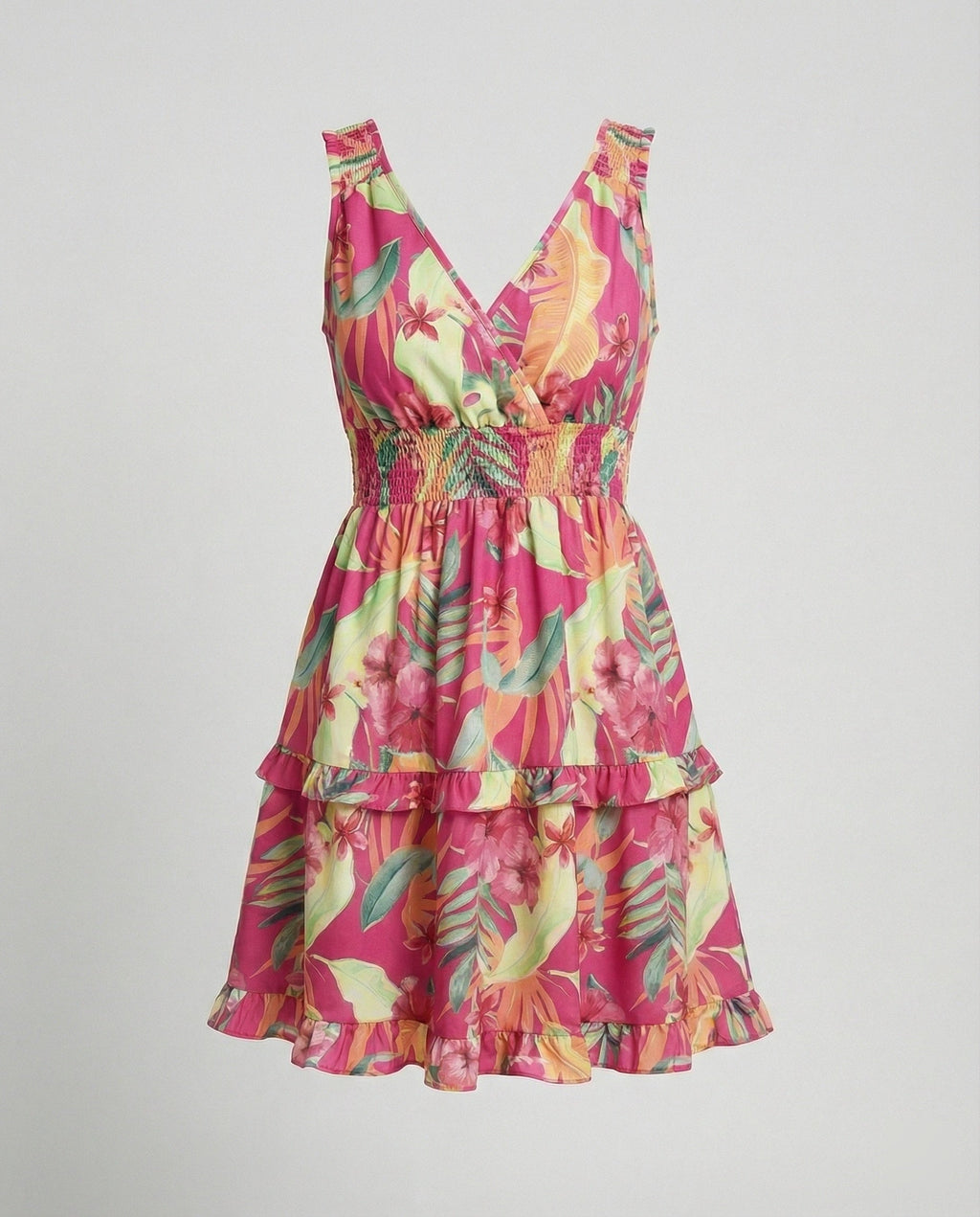 Damen Sommerkleid V-Ausschnitt mit Volantrock