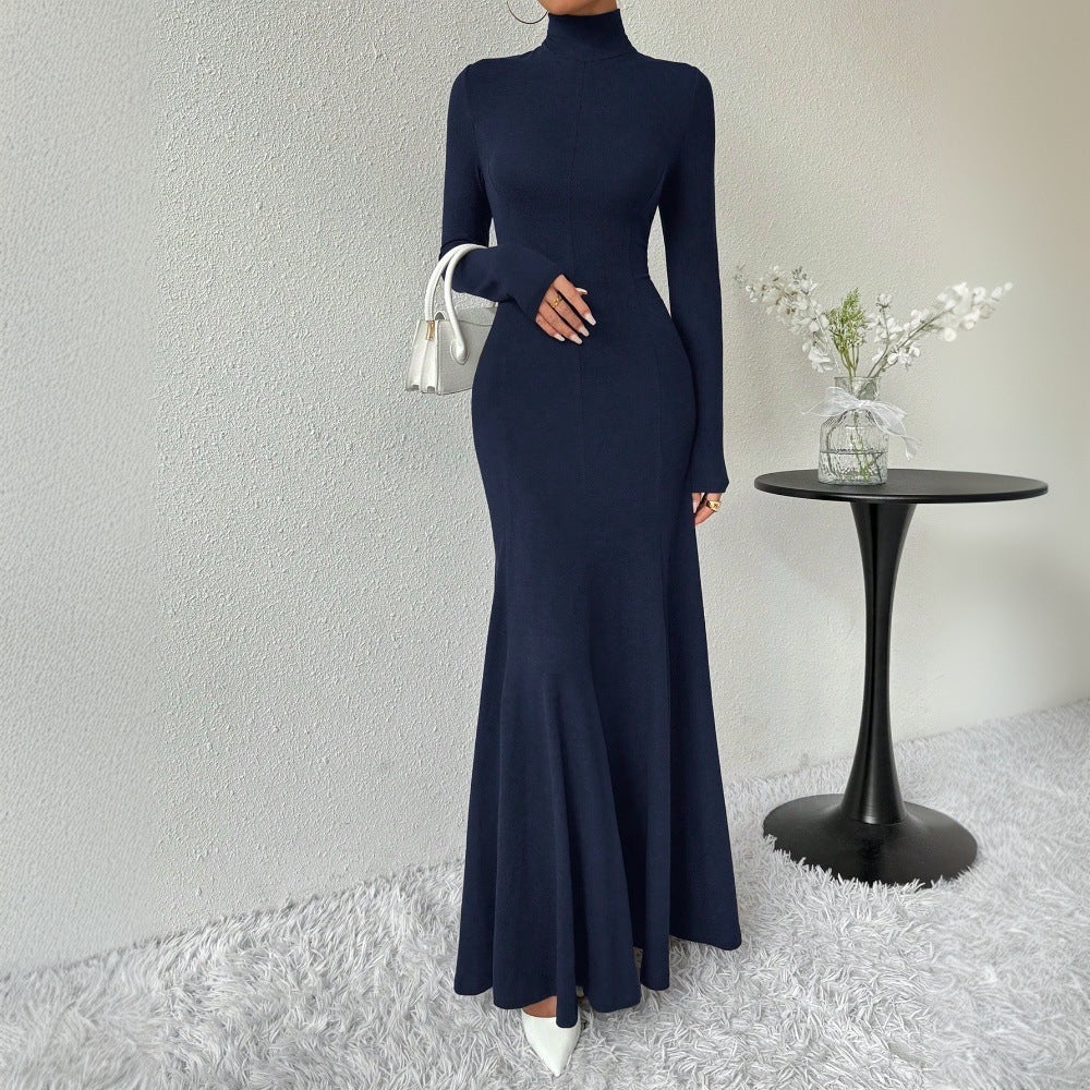 Damen figurbetontes Rollkragen-Maxikleid mit Meerjungfrauen-Silhouette, langen Ärmeln und formendem Stretch-Jersey Shop Nory