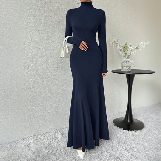 Damen figurbetontes Rollkragen-Maxikleid mit Meerjungfrauen-Silhouette, langen Ärmeln und formendem Stretch-Jersey Shop Nory