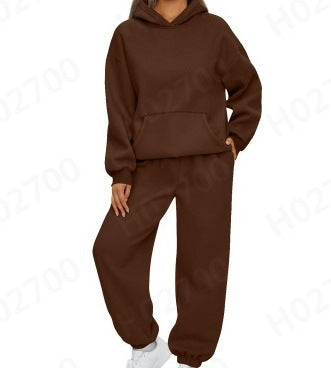 Damen nan gemütliches French-Terry Loungewear-Set mit doppellagiger Kapuze, Kängurutasche und elastischem Knöchel-Jogger Shop Nory