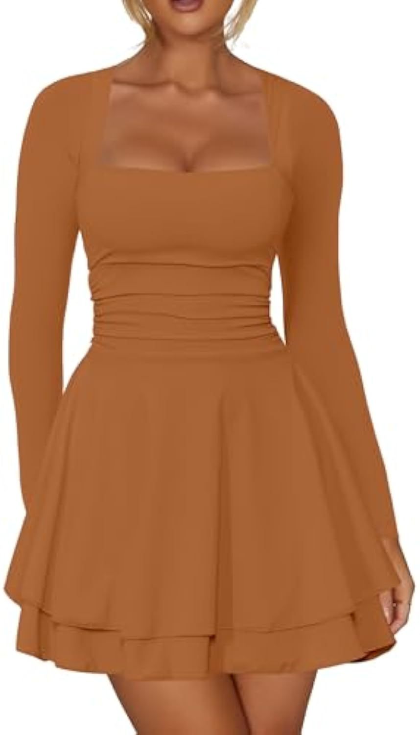 Damen Figurbetontes Jersey-Minikleid mit quadratischem Ausschnitt, taillierter Passform und Stufenrock Shop Nory