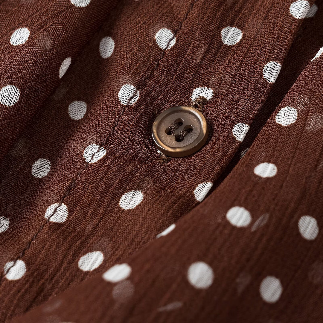 Damen Semitransparente Chiffonbluse mit Polka-Dots, Volants und Schleifenkragen Shop Nory