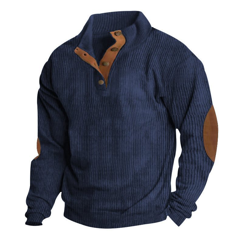 Herren Strukturierter Pullover mit Henley-Knopfleiste, Ellbogen-Patches und zweifarbigem Block Shop Nory