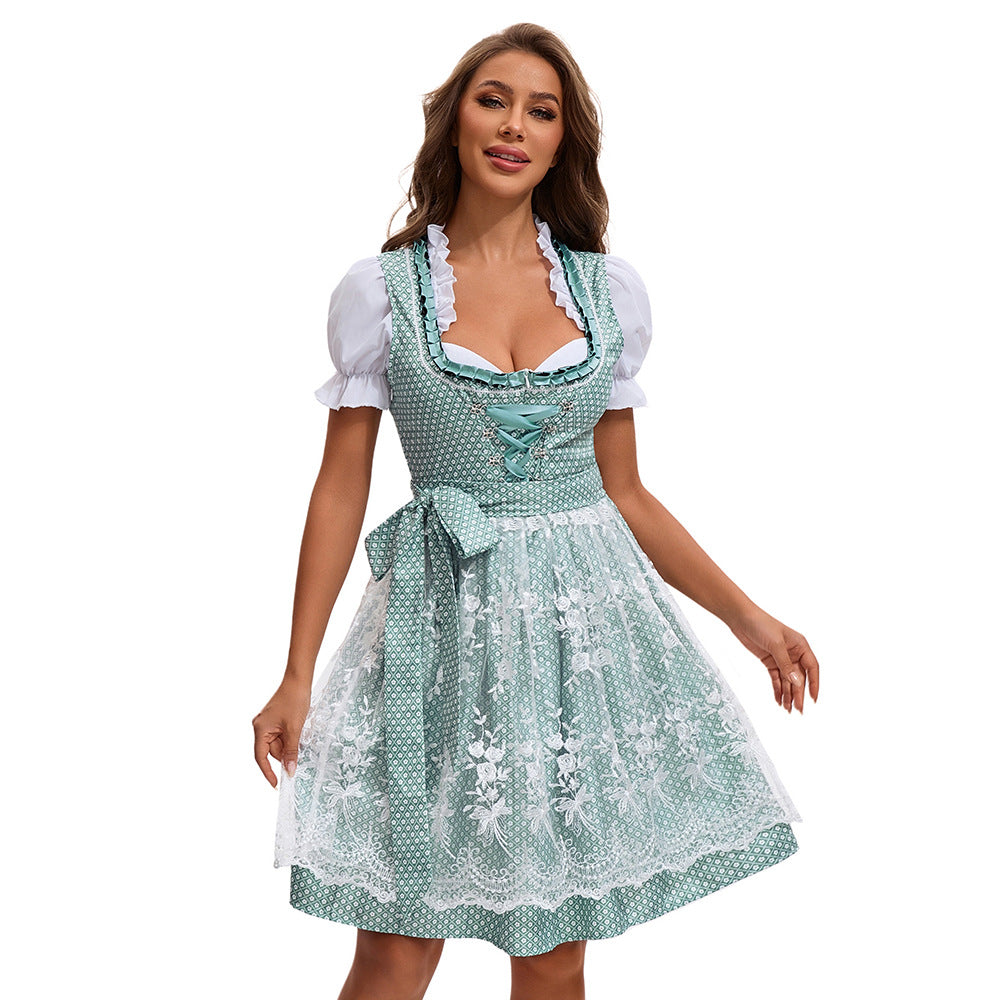Damen nan kurzes Landhaus-Dirndl mit bestickter Tüllschürze, gerafftem Mieder und Puffärmeln Shop Nory