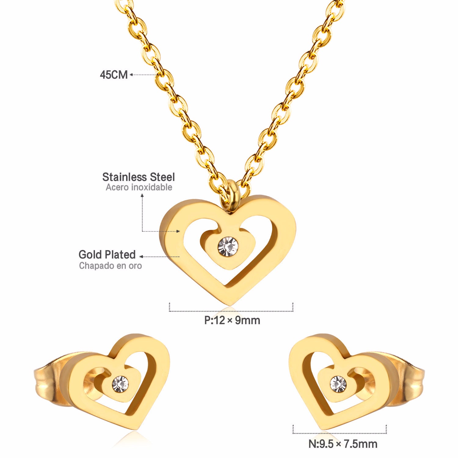Damen Schmuckset mit Herzanhänger und Ohrringen aus hochwertigem Edelstahl Shop Nory