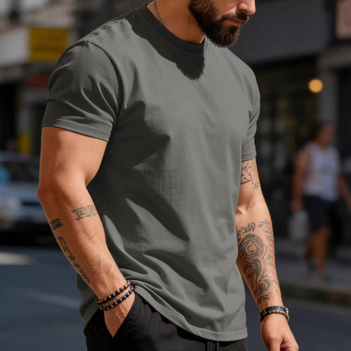 Herren nan körperbetontes hochwertiges Baumwollshirt mit Rundhalsausschnitt