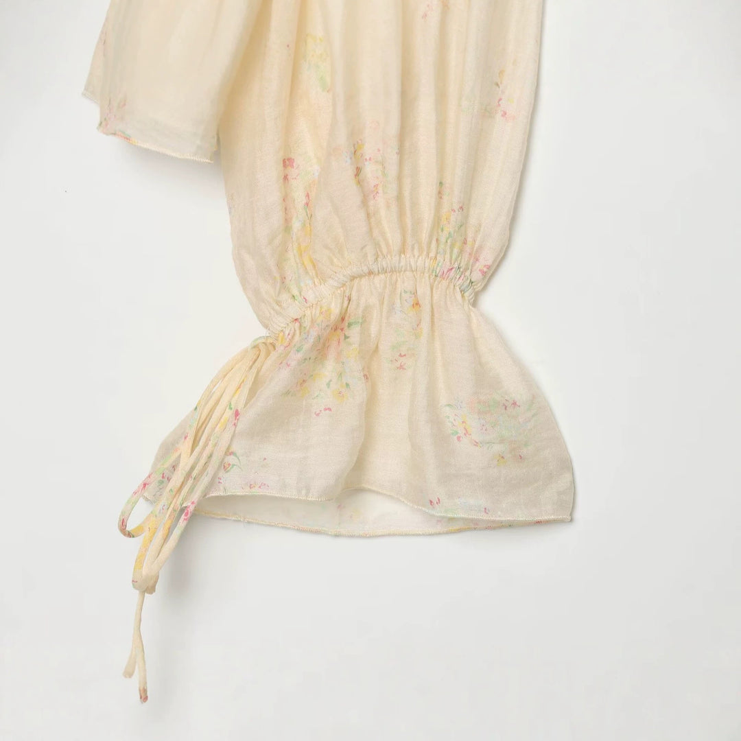 Damen Chiffon-Bluse mit Volantfront, Bindebündchen und gerafften Manschetten Shop Nory
